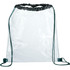 A clear drawstring sportspack with black drawstrings and toggle closures. Features a simple, transparent design.