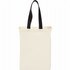 A natural cotton grocery tote in cream with black handles, featuring a simple design and no visible logos.