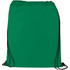 A green non-woven drawstring sportspack with black drawstrings and a logo.