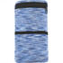 A blue heathered wristband with a pocket, featuring two zippered compartments and a black zipper.