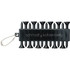 A black golf tee set on a keychain, featuring multiple tees arranged in a compact holder with a logo.