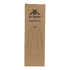A portable fan in a cardboard box with a simple design. The product has a logo on the packaging.