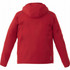 A red lightweight men's jacket with a hood and logo, featuring a simple and functional design.