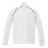 A white packable jacket with long sleeves and a high collar, featuring a logo on the back.