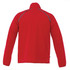 A red packable jacket for men featuring long sleeves and reflective detailing, with a logo present.