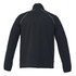 A black men's packable jacket with a high collar and reflective detailing at the shoulders, featuring logo branding.