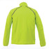A packable men's jacket in bright lime green with a high collar and reflective details on the back.