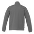 A grey packable jacket for men with long sleeves and a high collar, featuring a logo on the back.