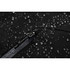 A close-up of a black softshell jacket featuring water droplets on the surface, highlighting its water-resistant fabric.