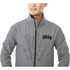 A grey softshell jacket featuring a lion graphic and a logo, with a stand-up collar and zip closure.