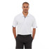 A short sleeve men's polo shirt in white with contrasting details, featuring a collar and branding.