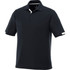 A black short sleeve polo shirt with contrasting white details and a logo on the chest.