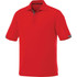 A red short sleeve polo shirt with a collar and contrasting grey accents, featuring a logo on the chest.