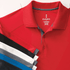A red short sleeve polo shirt with a collar, displayed alongside black, white, grey, and navy variants. Features a logo.