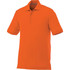 An orange short sleeve polo shirt for men with a collar and button placket, featuring a logo.