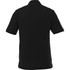 A black short sleeve polo shirt for men, featuring a classic collar and side slits, with a logo on the back.