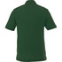A green men's short sleeve polo shirt featuring a collar and side slits, with a logo on the back.