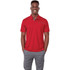 A men's short sleeve polo in red with a contrasting grey detail and a subtle logo.