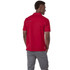 A red men's polo shirt featuring a short sleeve design and a back detail, with a logo present.