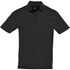 A black short sleeve polo shirt with a subtle logo and a trim detail on the chest.