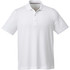 A white short sleeve polo shirt featuring a collar and a logo. Available in men's sizes.