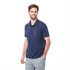 A navy blue short sleeve polo shirt for men, featuring a logo on the front.
