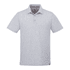 A men's short sleeve polo shirt in a light grey colour with a collar and a logo on the side.