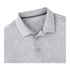 A grey men's polo shirt featuring a collar and two buttons, with a logo on the inside.