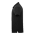 A black short sleeve polo shirt for men, featuring a collar and side slits, with a logo on the chest.