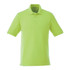 A lime green men's short sleeve polo with a collar and buttons, featuring a logo on the chest.