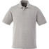 A grey short sleeve polo shirt with three buttons and a subtle logo on the chest.