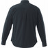 A black long sleeve button-up shirt featuring a back yoke and cuff detail. It has a logo on the back.