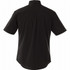 A black short sleeve button-up shirt for men, featuring a classic collar and back yoke design.