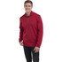 A red knit quarter zip jumper for men, featuring long sleeves and a collar, with a logo present.