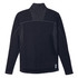 A black men's jumper with a quarter zip and patterned detailing on the back, featuring a logo.
