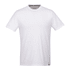 A white short sleeve T-shirt for men featuring a logo on the hem. Casual and versatile design.