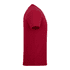 A red short sleeve t-shirt with a fitted design, featuring a logo on the side.