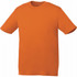 An orange short sleeve tech tee for men, featuring a simple design and a logo on the front.