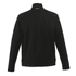 A black men's jacket with a high collar and a sleek, minimalistic design. It features a logo on the back.