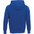 A blue men's hoodie featuring a hood and a simple design. It includes a logo on one side.