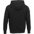 A black men's fleece hoody with a hood and raglan sleeves, featuring a logo.