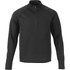 A black men's knitted half-zip jumper with long sleeves and a collar. It features a logo on the chest.