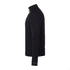 A black quarter-zip jacket with long sleeves and a logo on the side.