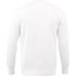 A white fleece crew jumper with long sleeves and a ribbed hem, featuring a logo on the back.
