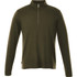 A dark green men's quarter zip jumper with long sleeves and a metal zip at the neck, featuring a logo.