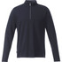 A navy quarter zip jumper with long sleeves, featuring a subtle logo on the side.