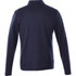 A navy blue men's knit quarter zip jumper with long sleeves and a collar, featuring a branding logo.