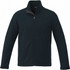 A dark navy softshell jacket for men featuring a zip front and a collar, with a simple design and logo detail.