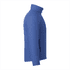 A blue insulated puffer jacket featuring a high collar and side zip pockets, with a logo present.