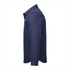 A navy insulated shacket for men, featuring a collared neck and side view design. It has a brand logo.